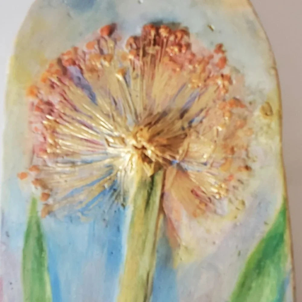 Wall Art Botanical Relief Casting in Plaster, Ceramic Plaque Original